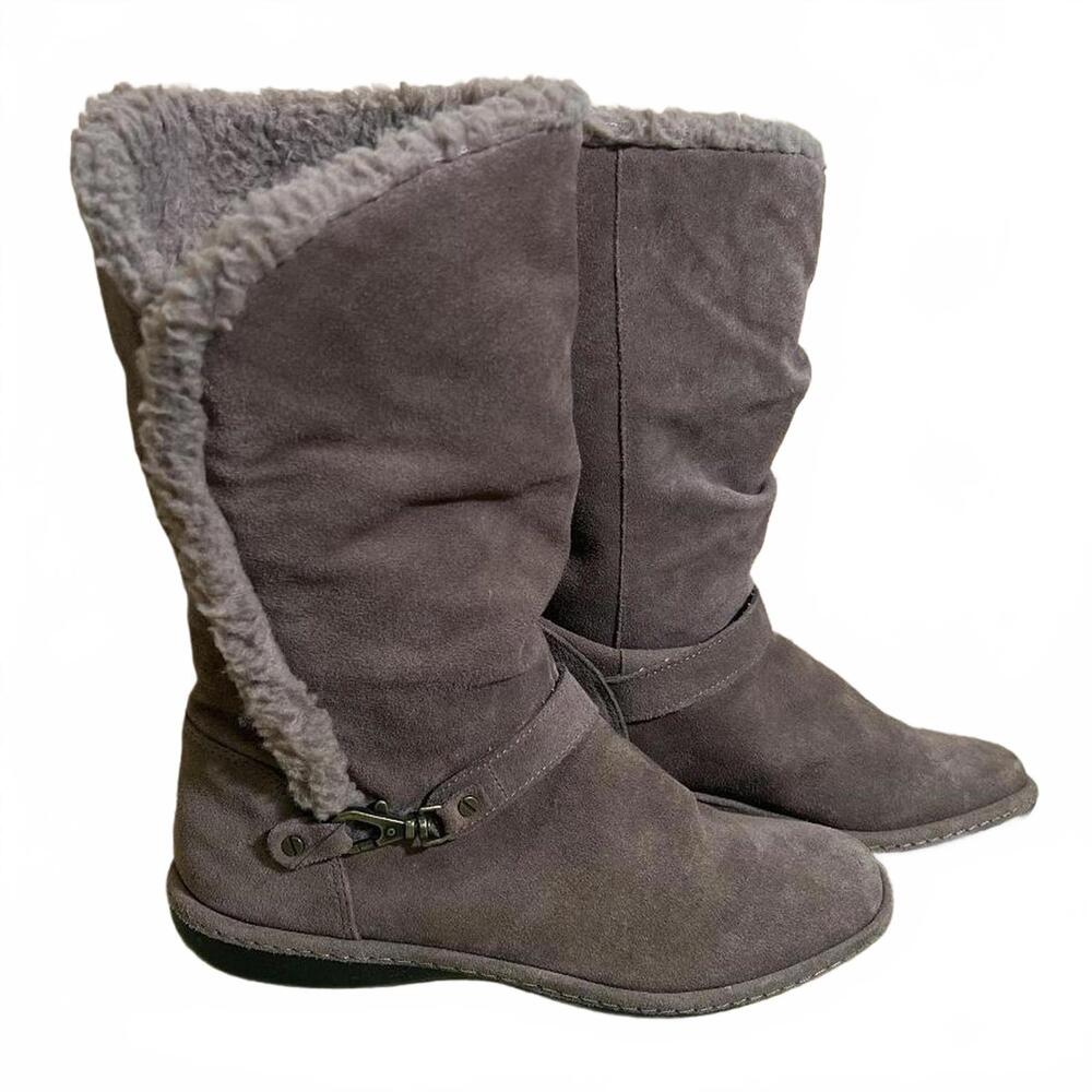 Lands End Brown Suede Faux Fur Winter Boots Boho Chic Womens size 8 B